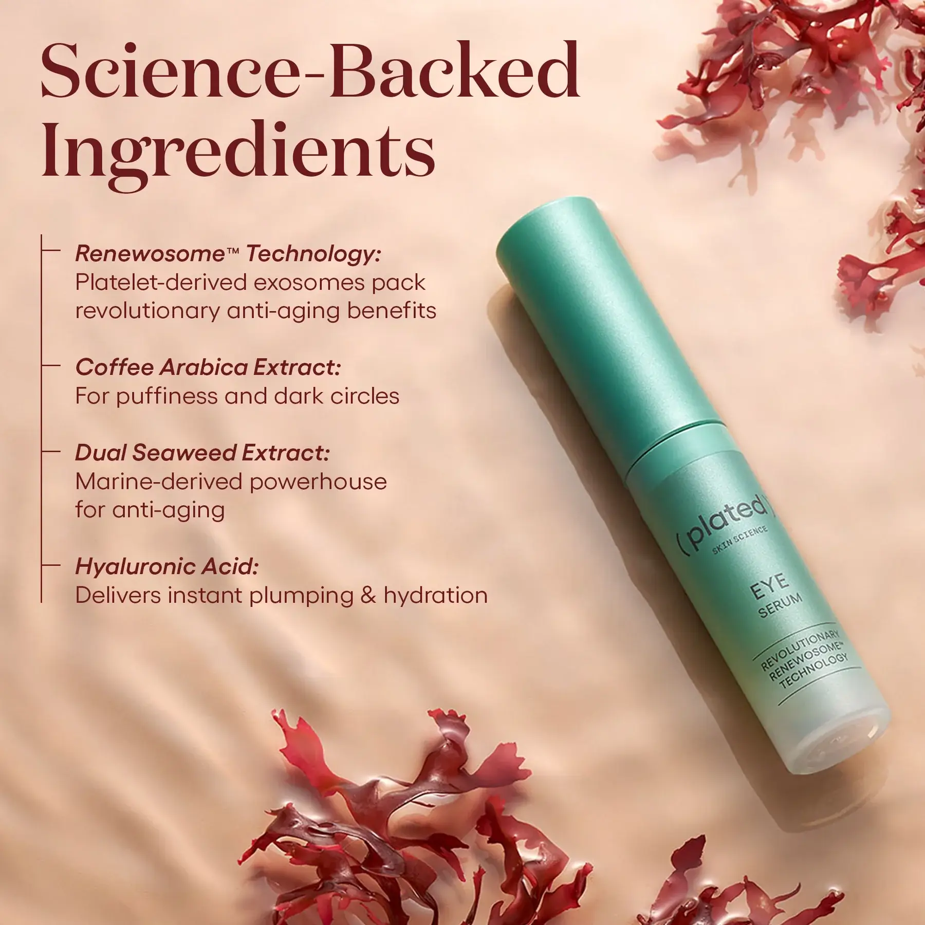 Science Backed Ingredients of Plated EYE Serum Infographic