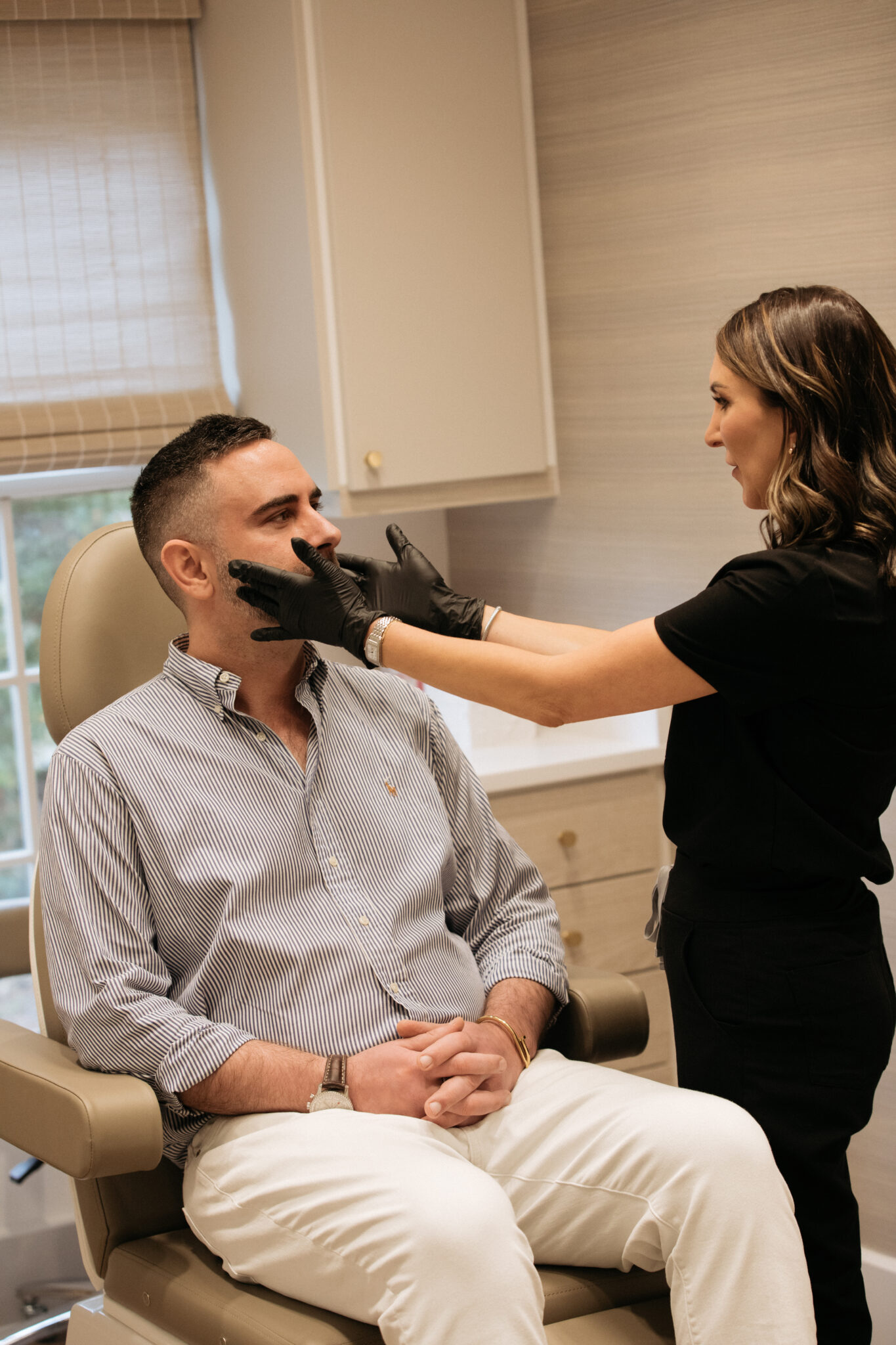 patient receiving consultation for lip lift procedure