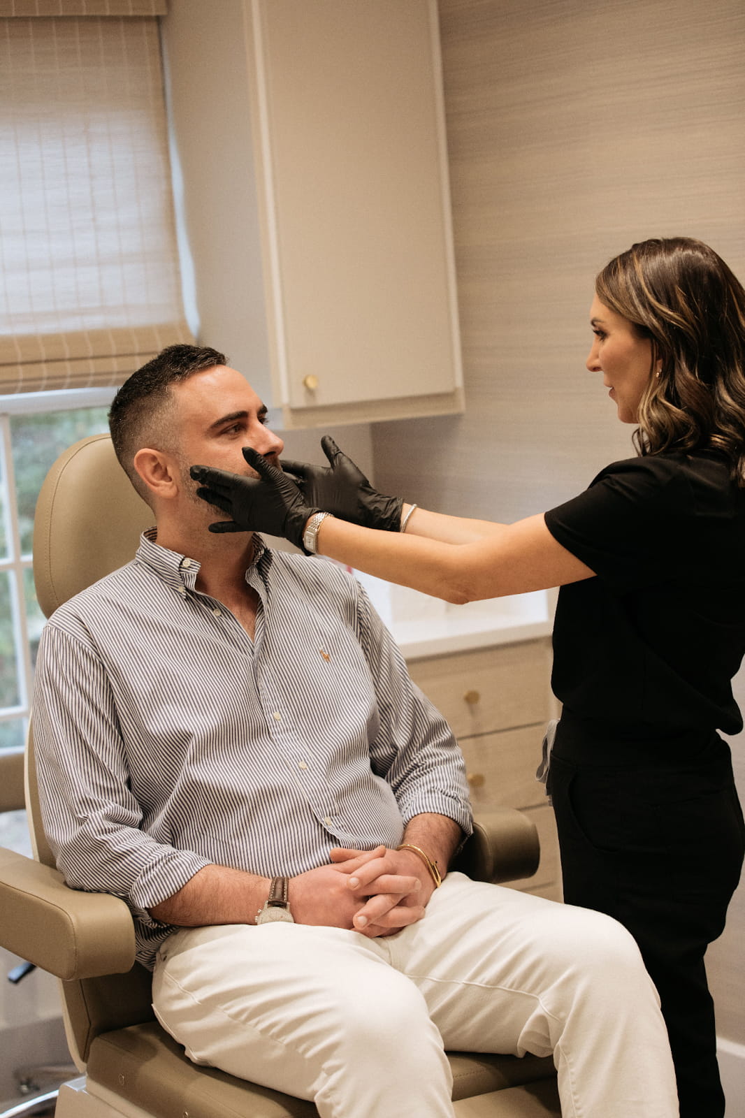Male patient receiving nose filler treatment at Carolina Facial Plastics in Charlotte